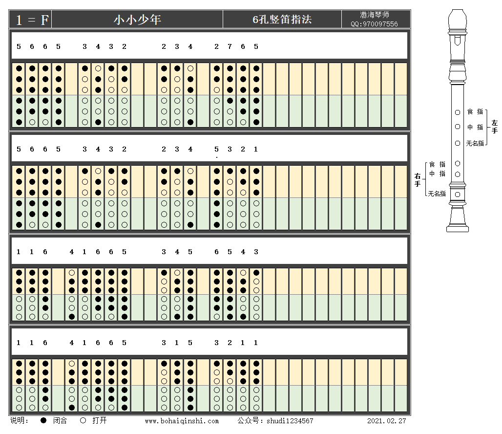 竖笛指法小小少年