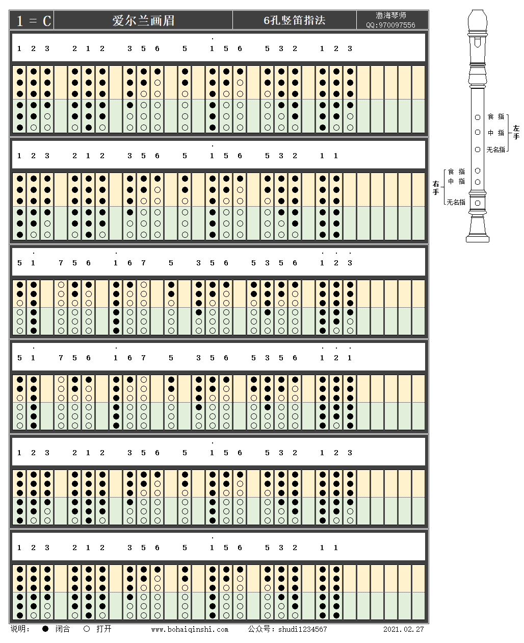 六孔竖笛c调指法-爱尔兰画眉
