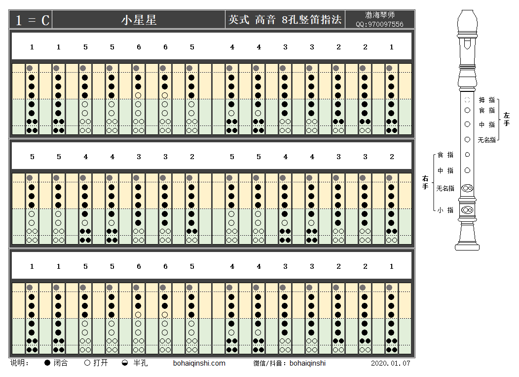 竖笛指法小星星