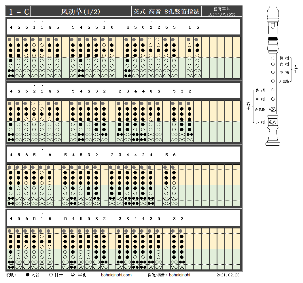 【竖笛指法】风动草