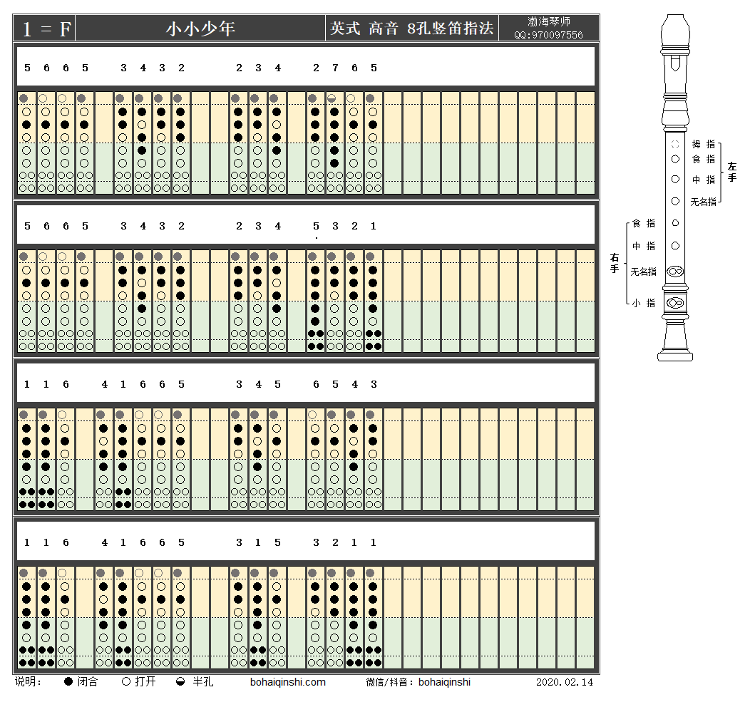 竖笛指法小小少年