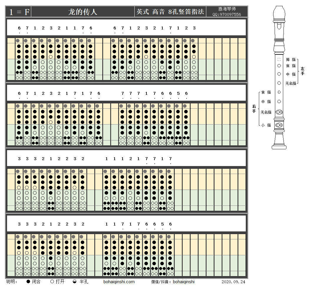 英式高音八孔竖笛f调指法-龙的传人