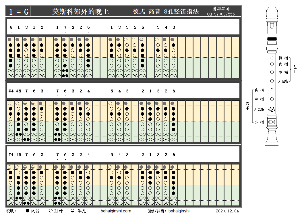 德式高音八孔竖笛g调指法-莫斯科郊外的晚上