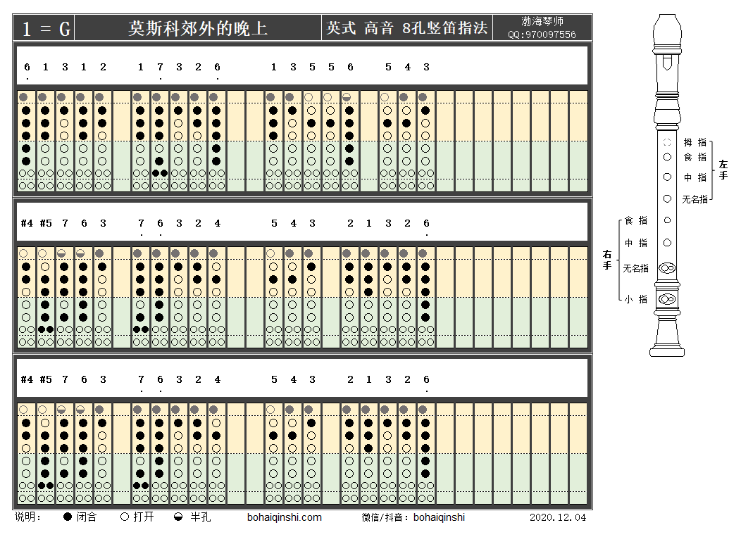 英式高音八孔竖笛g调指法-莫斯科郊外的晚上
