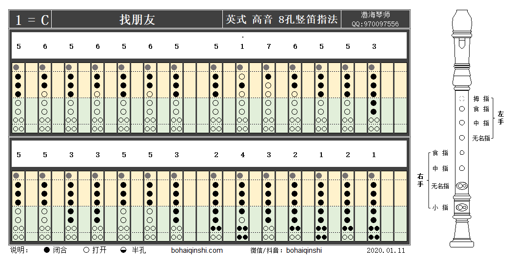 《找朋友》英式高音八孔竖笛c调指法