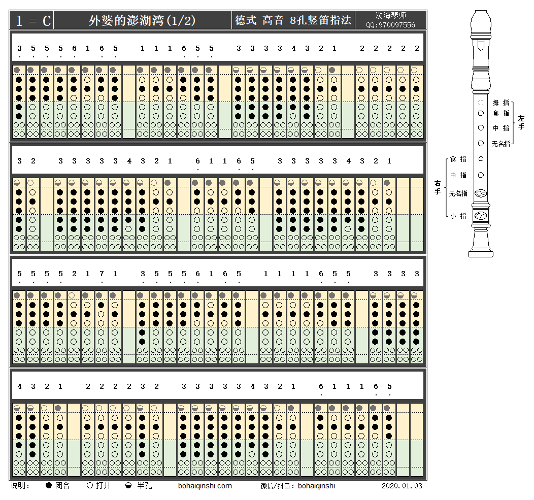 《外婆的澎湖湾》德式高音八孔竖笛c调指法1